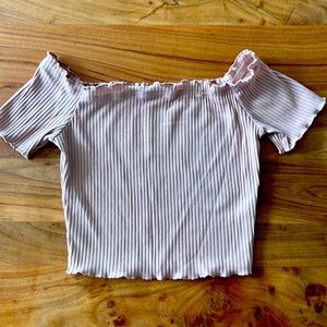 SHEIN off shoulder ribbed pink crop top